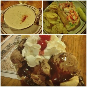 Clam Chowder, Lobster Roll and Fudge-Caramel Split at the Goldenrod Restaurant
